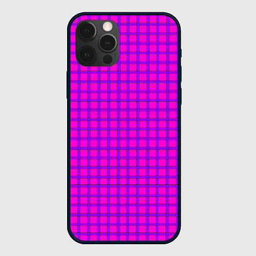 Чехол iPhone 12 Pro Малиновый неоновый клетчатый узор / 3D-Черный – фото 1