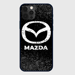 Чехол iPhone 12 Pro Mazda с потертостями на темном фоне