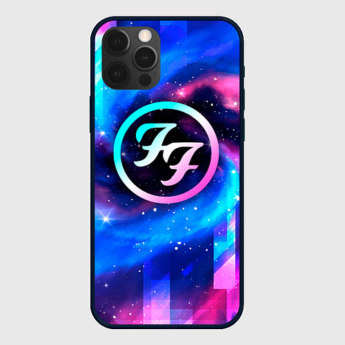 Чехол iPhone 12 Pro Foo Fighters неоновый космос / 3D-Черный – фото 1