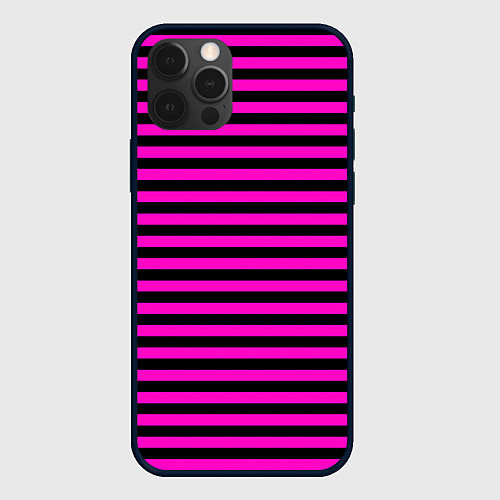 Чехол iPhone 12 Pro Черно-розовые Эмо полосы / 3D-Черный – фото 1