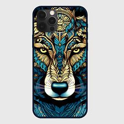 Чехол для iPhone 12 Pro Волк в бирюзовом орнаменте, цвет: 3D-черный