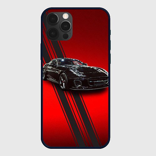 Чехол iPhone 12 Pro Английский спортивный автомобиль Jaguar / 3D-Черный – фото 1