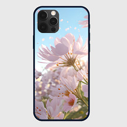 Чехол для iPhone 12 Pro Розовые цветы на фоне неба, цвет: 3D-черный