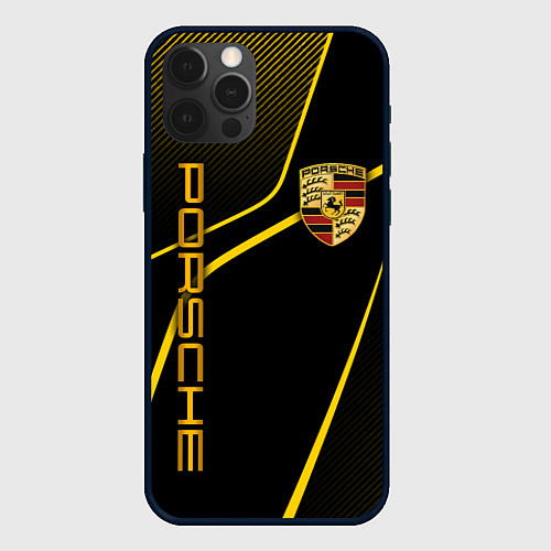Чехол iPhone 12 Pro Porsche - Gold line / 3D-Черный – фото 1