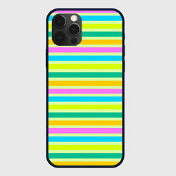 Чехол для iPhone 12 Pro Желто-зеленый полосатый узор, цвет: 3D-черный