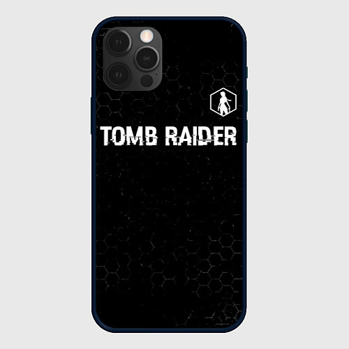 Чехол iPhone 12 Pro Tomb Raider glitch на темном фоне: символ сверху / 3D-Черный – фото 1