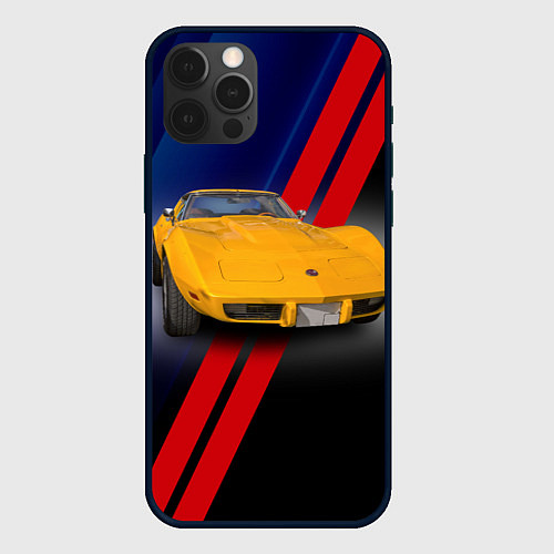 Чехол iPhone 12 Pro Классический спорткар Chevrolet Corvette Stingray / 3D-Черный – фото 1