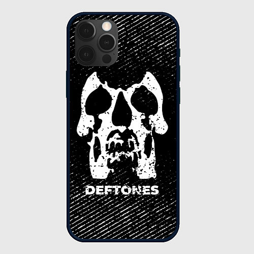 Чехол iPhone 12 Pro Deftones с потертостями на темном фоне / 3D-Черный – фото 1