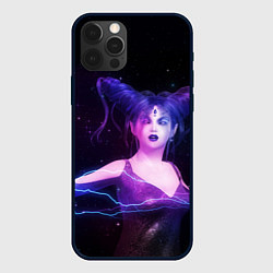 Чехол для iPhone 12 Pro Ведьма с голубыми и розовыми молниями, цвет: 3D-черный