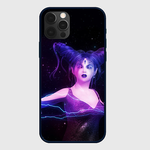 Чехол iPhone 12 Pro Ведьма с голубыми и розовыми молниями / 3D-Черный – фото 1