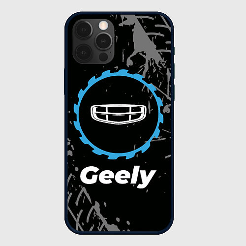 Чехол iPhone 12 Pro Geely в стиле Top Gear со следами шин на фоне / 3D-Черный – фото 1