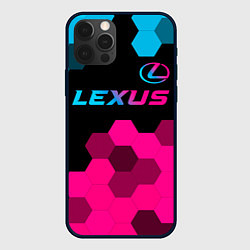 Чехол для iPhone 12 Pro Lexus - neon gradient: символ сверху, цвет: 3D-черный