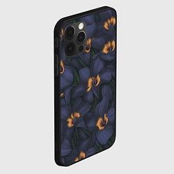 Чехол для iPhone 12 Pro Темно-синие цветы, цвет: 3D-черный — фото 2