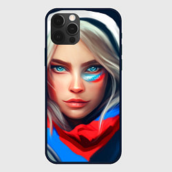 Чехол iPhone 12 Pro Девушка с голубыми глазами в флаге