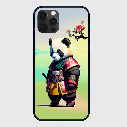 Чехол iPhone 12 Pro Панда-самурай - цветущая сакура / 3D-Черный – фото 1