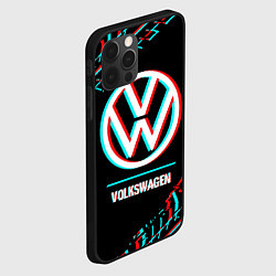 Чехол для iPhone 12 Pro Значок Volkswagen в стиле glitch на темном фоне, цвет: 3D-черный — фото 2