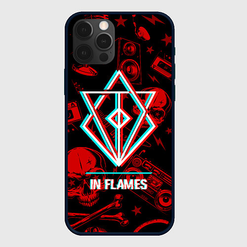 Чехол iPhone 12 Pro In Flames rock glitch / 3D-Черный – фото 1