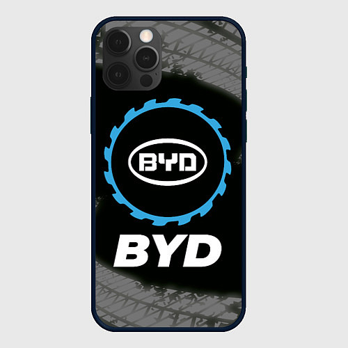 Чехол iPhone 12 Pro BYD в стиле Top Gear со следами шин на фоне / 3D-Черный – фото 1