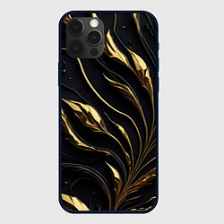 Чехол iPhone 12 Pro Золотой орнамент на черном
