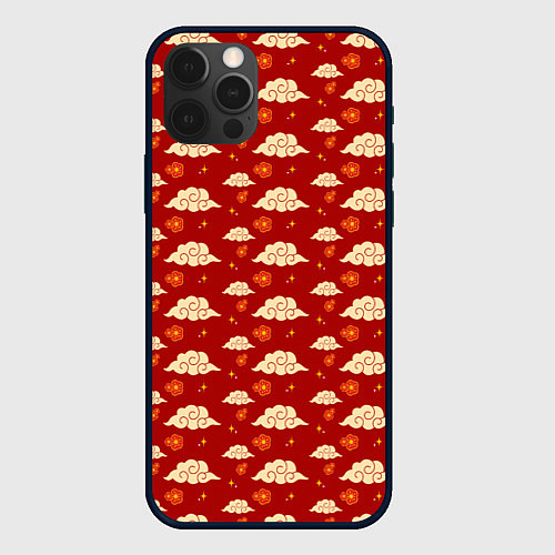 Чехол iPhone 12 Pro Облака Сакура Звезды / 3D-Черный – фото 1