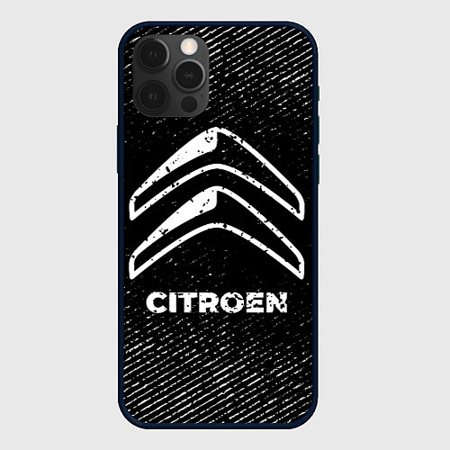 Чехол iPhone 12 Pro Citroen с потертостями на темном фоне / 3D-Черный – фото 1