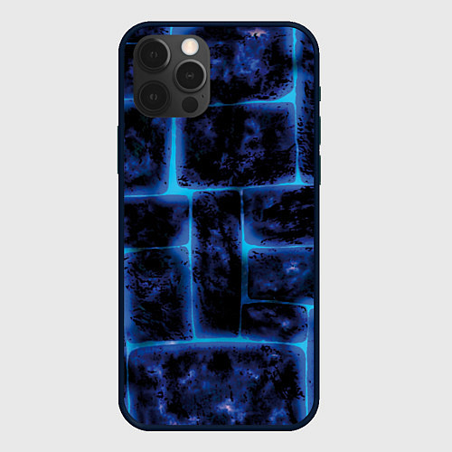 Чехол iPhone 12 Pro Камни и голубой неон / 3D-Черный – фото 1