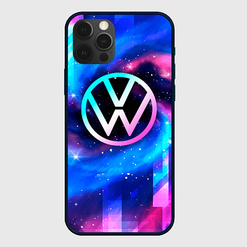 Чехол iPhone 12 Pro Volkswagen неоновый космос / 3D-Черный – фото 1