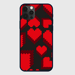 Чехол для iPhone 12 Pro Pixel hearts, цвет: 3D-черный