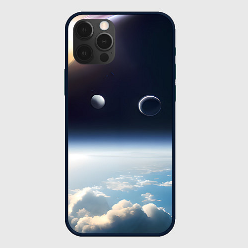 Чехол iPhone 12 Pro Космос и планета Сатурн / 3D-Черный – фото 1