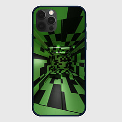 Чехол для iPhone 12 Pro Чёрно-зелёный геометрический коридор, цвет: 3D-черный