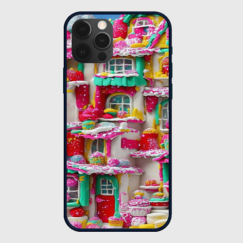 Чехол iPhone 12 Pro Домики из сладостей / 3D-Черный – фото 1