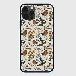 Чехол для iPhone 12 Pro Птицы малиновки и зверобой, цвет: 3D-черный