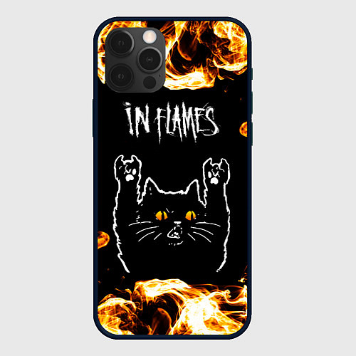 Чехол iPhone 12 Pro In Flames рок кот и огонь / 3D-Черный – фото 1
