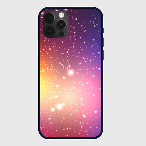 Чехол iPhone 12 Pro Желто фиолетовое свечение и звезды / 3D-Черный – фото 1