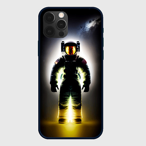 Чехол iPhone 12 Pro Неоновый космонавт - нейросеть / 3D-Черный – фото 1