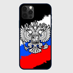 Чехол для iPhone 12 Pro Триколор - герб РФ, цвет: 3D-черный
