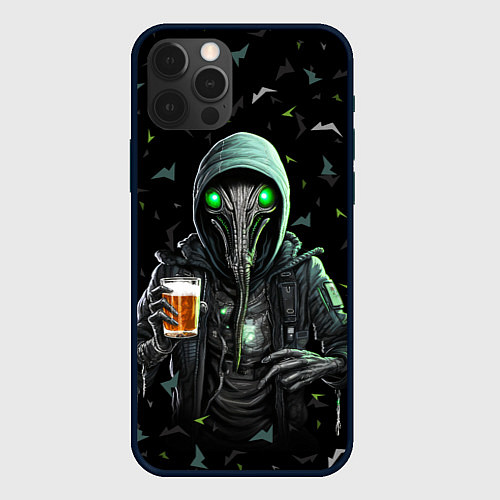 Чехол iPhone 12 Pro Пришелец с пивом / 3D-Черный – фото 1