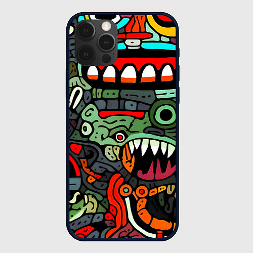 Чехол iPhone 12 Pro Монстры в зеленом и оранжевом - нейросеть / 3D-Черный – фото 1