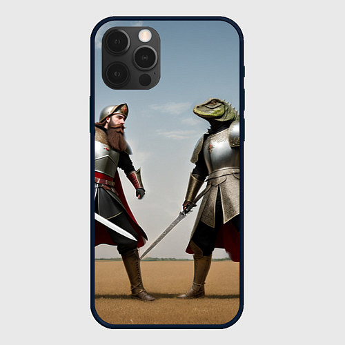 Чехол iPhone 12 Pro Древний Рус против Ящера / 3D-Черный – фото 1