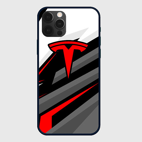 Чехол iPhone 12 Pro Tesla - красная линия / 3D-Черный – фото 1
