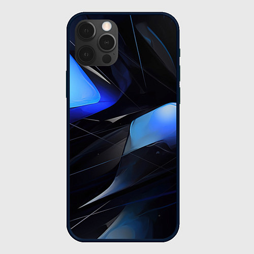 Чехол iPhone 12 Pro Black blue elements / 3D-Черный – фото 1