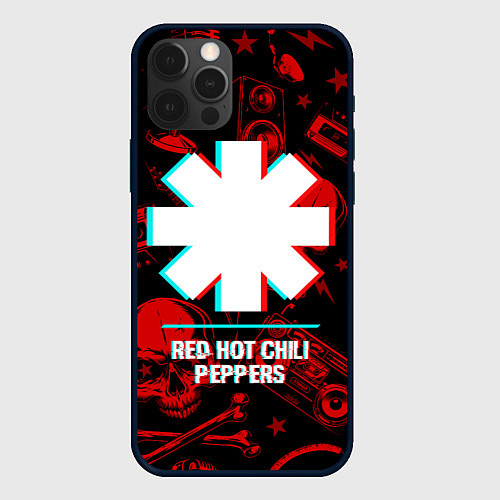 Чехол iPhone 12 Pro Red Hot Chili Peppers rock glitch / 3D-Черный – фото 1