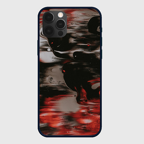Чехол iPhone 12 Pro Чёрные и красные волны / 3D-Черный – фото 1