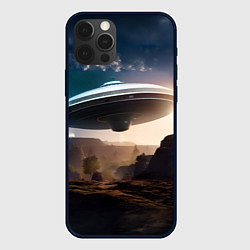 Чехол для iPhone 12 Pro НЛО над горами, цвет: 3D-черный