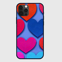 Чехол для iPhone 12 Pro Паттерн сердечки, цвет: 3D-черный