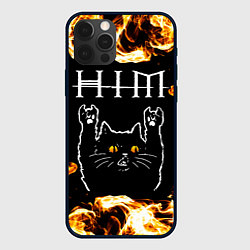 Чехол iPhone 12 Pro HIM рок кот и огонь