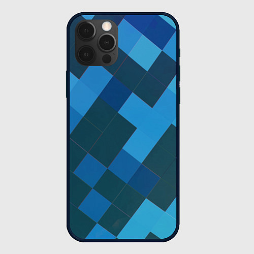 Чехол iPhone 12 Pro Синий прямоугольный паттерн / 3D-Черный – фото 1
