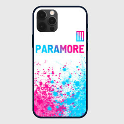 Чехол для iPhone 12 Pro Paramore neon gradient style: символ сверху, цвет: 3D-черный