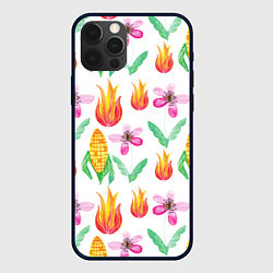 Чехол для iPhone 12 Pro Кукуруза и цветочки, цвет: 3D-черный