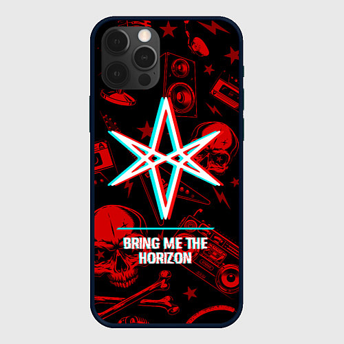 Чехол iPhone 12 Pro Bring Me the Horizon rock glitch / 3D-Черный – фото 1